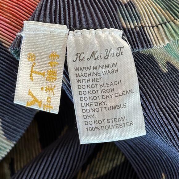 HMYT He Mei Ya Te Top Large Black Floral Orient Pleated Glam Elegant Chic Unique - Picture 12 of 12